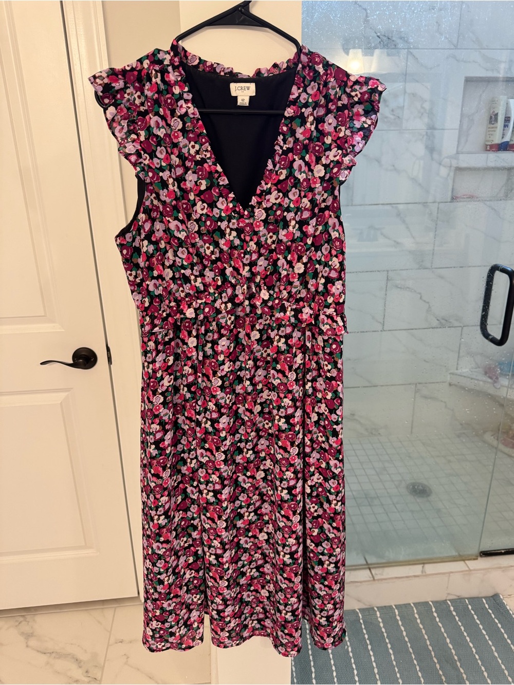 J. Crew Black Floral V-Neck Midi Dress